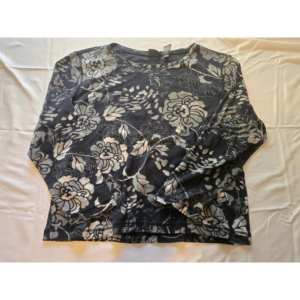 Additions By‎ Chico Size 3 Long Sleeve Black Painted Floral Pullover Shirt Top
